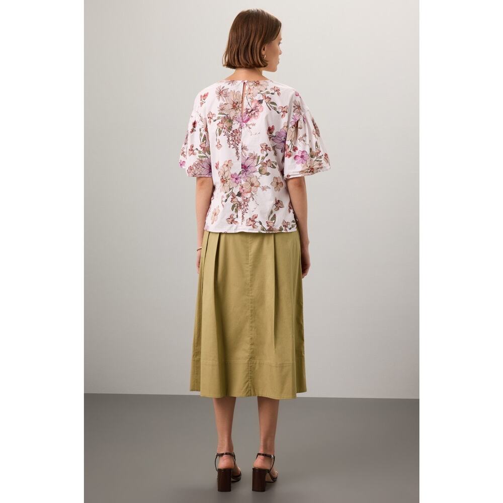 Adam Lippes Sz 0 White Floral Print Flutter Sleeve Round Neck Blouse Top spring - Picture 2 of 5